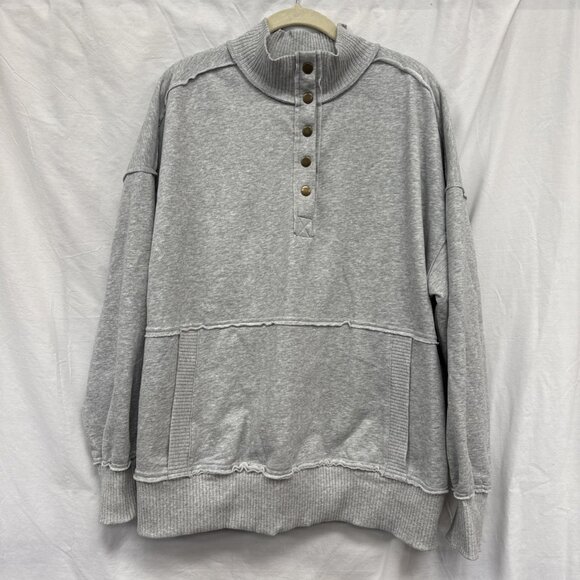 Women’s Size XL Pullover Sweater‎ Sweatshirt With Snaps Gray Ribbed Pockets - Picture 1 of 10